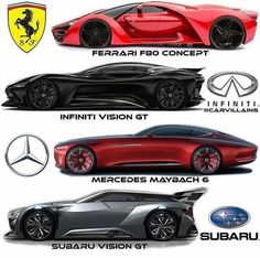 three different types of sports cars are shown in this graphic above them is an image of the same car