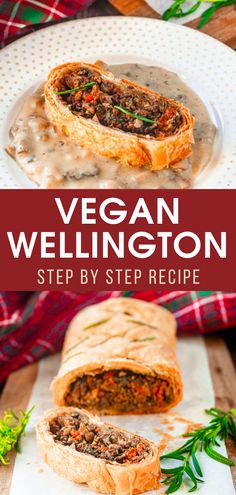 vegan wellington sandwich on a plate with the title