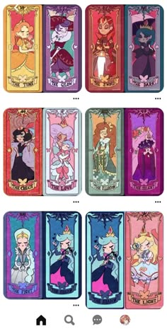 the seven princesses from disney's sleeping beauty series are shown in different colors