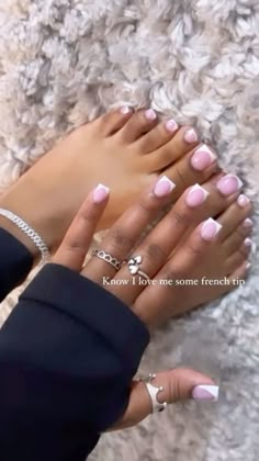 Acrylic Nail And Toe Set, Pink French Tip Nails And Toes, Layover Nails, Finger And Toe Nail Combo, French Tip Nails And Toes, Nut Nails, Nails And Feet Set, Nails And Toes