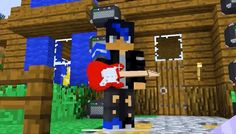 an image of a man holding a guitar in minecraft