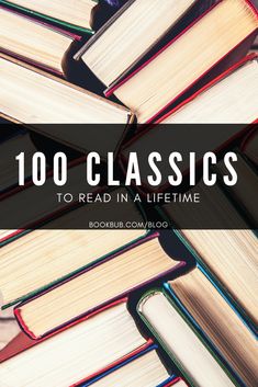 many books stacked on top of each other with the words 100 classics to read in a