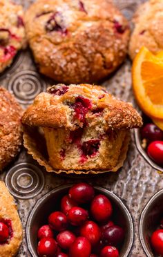 muffins with cranberries and orange slices