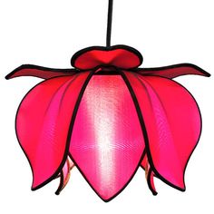 a pink flower shaped light hanging from a ceiling fixture on a white background with clippings