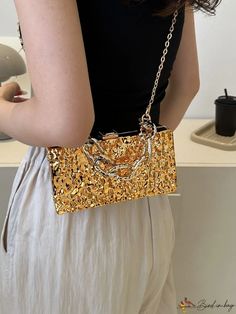 BirdinBag - Stylish Multifunctional Chain Handbag - Latest Fashion for 2023 Chain Strap Clutch Bag, Large Capacity Gold Shoulder Bag For Evening, Gold Shoulder Bag With Large Capacity For Evening, Large Capacity Rectangular Shoulder Bag For Parties, Handheld Box Bag With Chain Strap For Shopping, Handheld Shopping Box Bag With Chain Strap, Gold Satchel Box Bag With Large Capacity, Trendy Clutch Bag With Chain Strap, Gold Box Bag Satchel Large Capacity