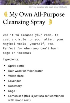 Cleansing Wash Witchcraft, Cleansing Without Incense, House Cleanse Spiritual, Cleansing Spray Witchcraft, Cleansing Essential Oils, Goddess Magick, Smudge Spray, Cleansing Spray, Essential Oil Diffuser Blends Recipes