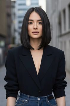 36 Trendy Fall Haircut Ideas to Refresh Your Look in 2024 Long Bob Side Part Straight, Angled Bob Haircuts 2024, Fall Haircut, Brown Bob Hair, Sleek Short Hair, Chic Bob, Shot Hair Styles, Short Hair Balayage