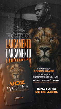 an advertisement for a book with a lion on the cover and another image behind it