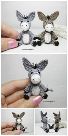 four different pictures of small stuffed animals