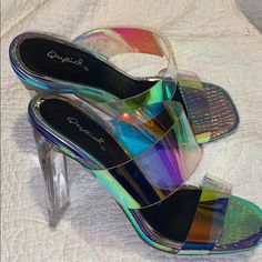 Cute Iridescent Heels. Only Tried On Never Worn Out! Perfect For The Summertime Iridescent Heels, Rainbow Heels, Shoes Women Heels, Shoes Heels, Color Blue, Womens Sizes, Size 6, Rainbow, Women Shoes