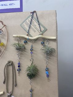 an assortment of jewelry hanging on a wall