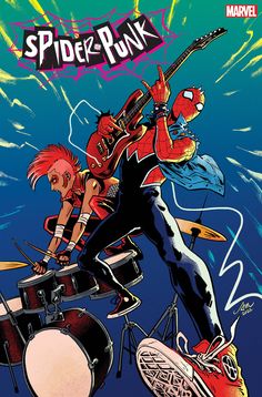 the cover to spider - punk, featuring two young men on drums and one playing guitar