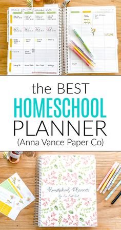 the best homeschool planner with flowers and pencils next to it on a wooden table