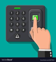 hand pressing button on an electronic keypad or door lock with green buttons and numbers