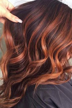 Med Auburn Hair Color, Auburn With Red Highlights, Best Highlights For Fall, Brown Hair With Ginger Balayage, Red Blonde Hair Highlights, Ginger Highlights On Black Hair, Brunette And Copper Hair, Copper Red Hair Color Balayage, Brunette With Red Balayage