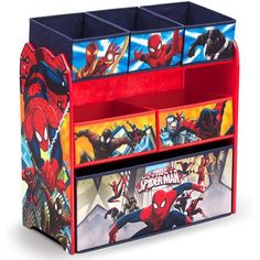 the spiderman multi bin toy organizer is open and ready to be used for toys