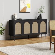 a living room scene with focus on the sideboard