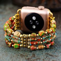 Crazy Jasper Beaded Apple Watch Band - Moon Dance Charms Grounding Benefits, Boho Watch, Purple Jasper, Art Picasso, Apple Watch Sizes, Moon Dance, Bracelet Apple Watch, Unique Fits, Chakra Jewelry