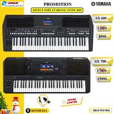 two yamaha keyboards are shown with price tags