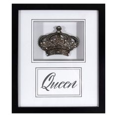 a framed photo with the word queen and a crown