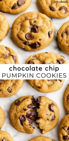 chocolate chip pumpkin cookies with text overlay