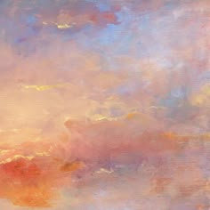 an abstract painting of pink, orange and yellow clouds