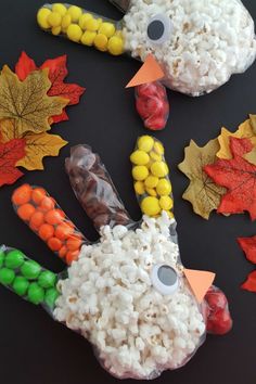 a turkey popcorn treat bag made out of candy