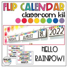 a calendar with the words flip calendar classroom kit