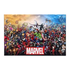 a large group of superheros in the middle of a poster