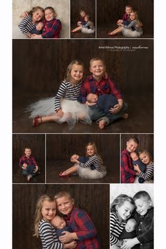 a collage of photos with two children and one adult in the middle, posing for a