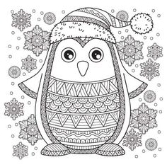 an owl in a knitted hat with snowflakes