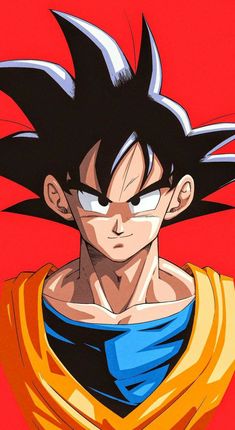 an image of a cartoon character with black hair and blue eyes, in front of a red background