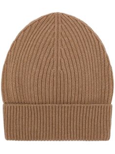 camel brown wool-cashmere blend ribbed knit turn-up hem Bennies Hats Brown, Camel Wool Hat, Dolce E Gabbana, Turn Up, Dolce & Gabbana, Ribbed Knit, Camel, Accessories Hats, Bags Designer