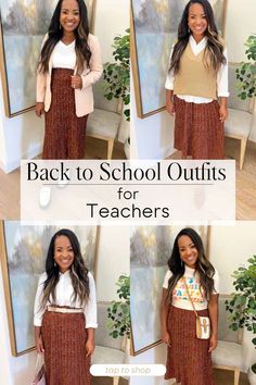 Here in Texas, a skirt can get you through the fall. Pair it with a cute cardigan or denim jacket once the temps start to drop – and it becomes a whole new look! If you're looking for cute teacher outfits, easy to put together teacher outfits, Fall style or Fall outfit ideas you don't want to miss this blog. Tap to shop Fall outfit ideas here! Teachers Fall Outfits, Cute Teacher Outfits Preschool, Teacher Aide Outfits, Paraprofessional Outfits, Simple Teacher Outfits, Teacher Outfits Amazon, Teacher Outfits Preschool, Teacher Outfit Ideas, Teacher Capsule Wardrobe