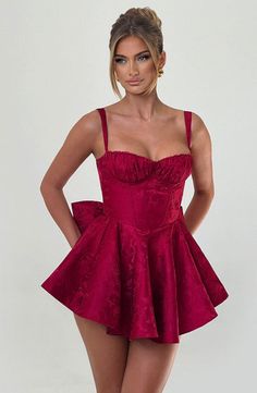 Emelie Playsuit - Red – BABYBOO Homecoming Dresses Corset, Midi Dress Wedding Guest, Maxi Dress Sale, Sparkle Dress, Dresses By Length, Formal Dresses Prom, Flowy Dress, Jacquard Fabric, Prom Party Dresses