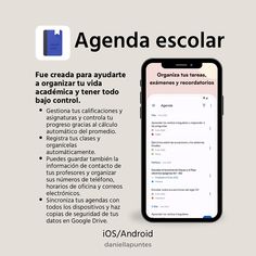 an advertisement for the spanish language website, agenda escolar on a phone screen