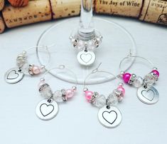 wine glass charms with hearts on them