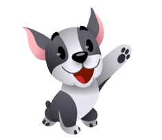 a cartoon dog with its paw up and eyes wide open