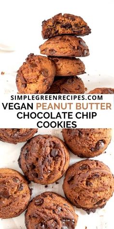 peanut butter cookies with chocolate chips, on a white wooden cutting board Healthy Plant Based Recipes, Quick Easy Desserts, Vegan Clean