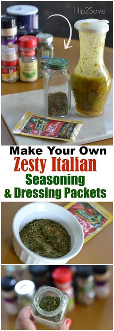 the instructions for how to make zesty italian seasoning and dressing packets in jars