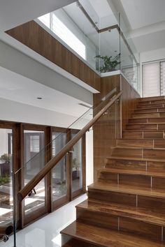 glass stair railing  www.glasone.com Interior Stair Railing, Building Stairs, Wood Stairs