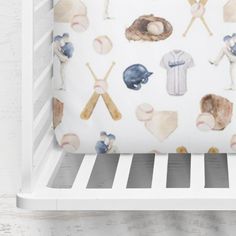 Baseball Crib Sheet Sports Nursery Theme Vintage, Vintage Baseball Themed Nursery, Baby Boy Nursery Baseball Theme, Rustic Sports Nursery, Baseball Nursery Bedding, Baseball Themed Nursery, Boy Sports Nursery, Vintage Baseball Room, Baseball Nursery Theme