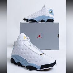 Jordan Grade School Air Jordan 13 Retro White Blue Dj3003-170 Size 4y - 7y School Air, Sneakerhead Room, Sneaker Displays, Latest Jordans, Rare Jordans, Jordan Retro 7, Pretty Sneakers, Retro 13, Red Jordans