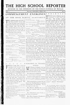 an old newspaper with the words high school reporter on it's front page, in black and white