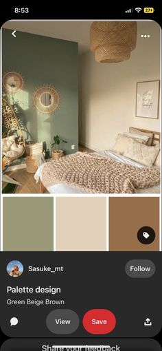 an image of a bedroom with green and brown colors