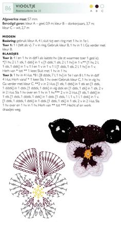 crocheted flowers are shown on the page with instructions for how to crochet them