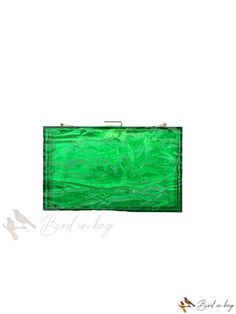 Bird in Bag - Glamorous Box Clutch Bag for Evening Wear Green Details, No Closure, Box Clutch, Polyvinyl Chloride, Envelope Bag, Bird In Bag, Evening Wear, Clutch Bag, Envelope