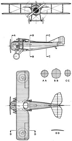 the plans for an airplane are shown in black and white, with one plane on it's side