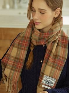 Composition : polyester 100%Color : Beige CheckCountry of Origin : KOREA Mufflers For Women, Vintage Brown Winter Scarf, Brown Vintage Winter Scarves, Vintage Brown Winter Scarves, Flannel Scarf, Flannel Scarves, Tartan Plaid, Fall Hair, Plaid Scarf