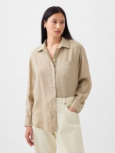 100% Linen Big Shirt | Gap Gap Linen Summer Shirt, Gap Summer Tops With Spread Collar, Gap Linen Shirt For Spring, Gap Linen Spring Shirt, Gap Relaxed Fit Linen Shirt, Gap Linen Shirt With Relaxed Fit, Gap Linen Button-up Shirt, Spring Linen Shirt By Gap, Gap Linen Tops For Workwear